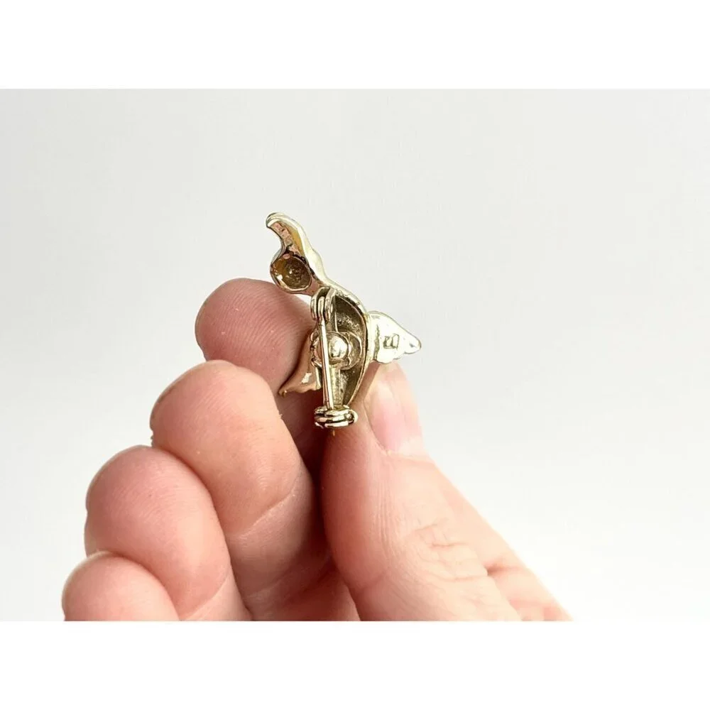 Duck in Flight Figural Enameled Gold Toned Vintage Costume Jewelry Brooch